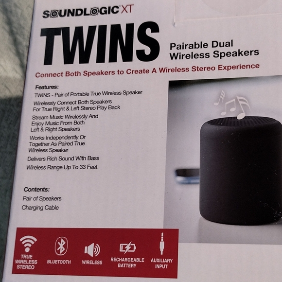 NEW SOUNDLOGIC Twin Wireless Speakers 3"x3.5" Bluetooth Ready - Picture 6 of 14